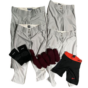 Adidas Softball Pants Grey/Maroon Stripe L, XL, 2XL + Accessories LOT EUC